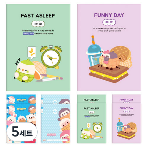 다다 피넛패밀리 국어 8칸 슬림초등노트 2종 x 5p 세트, 혼합색상, 5세트