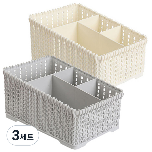 리버그린 짜임 다용도 수납바구니 2p 세트, 화이트, 그레이, 3세트
