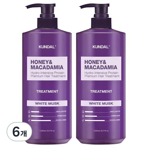 쿤달 허니 앤 마카다미아 헤어 트리트먼트 화이트머스크향, 1058ml, 6개