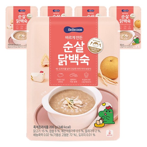 베베쿡 바르게 만든 순살 닭백숙, 200g, 5개
