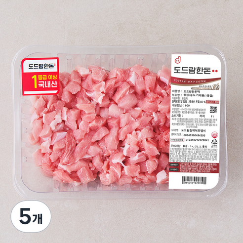 도드람한돈 1등급 등심 카레용 (냉장), 800g, 5개