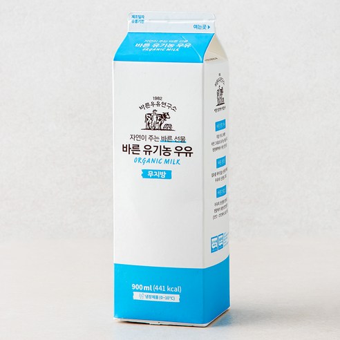 바른우유연구소 바른 유기가공식품인증 우유 무지방, 900ml, 1개