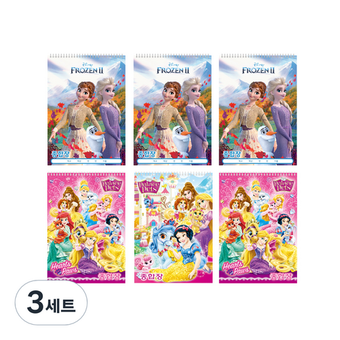 디즈니 두툼두툼 종합장 겨울왕국2 3p + 프린세스 랜덤발송 3p 세트, 36매, 3세트
