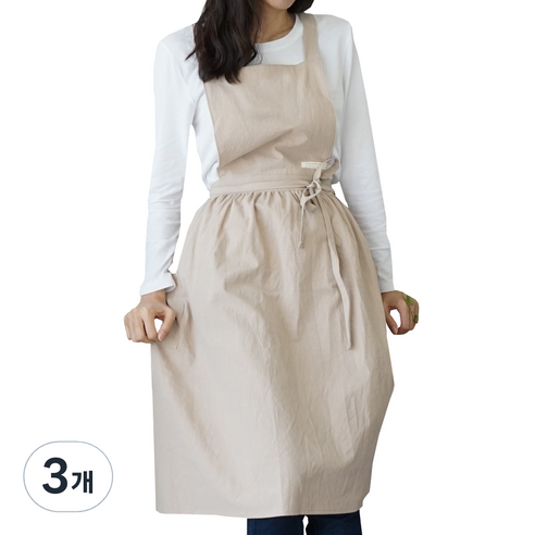 잇츠온 코튼 파스텔 원피스 앞치마, 베이지, 3개