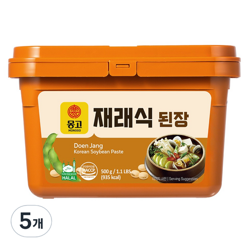 몽고식품 할랄 인증 재래식 된장, 500g, 5개
