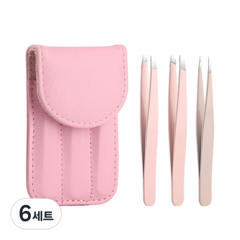 뷰티플라이프 고급 쪽집게 핀셋 3종 세트, 핑크, 6세트