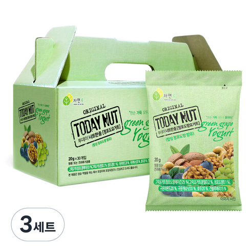 투데이넛 너트한줌 청포도요거트 견과 30개입, 600g, 3세트
