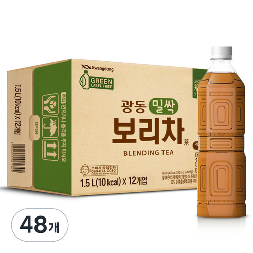 광동 밀싹 보리차 음료 무라벨, 1.5L, 48개