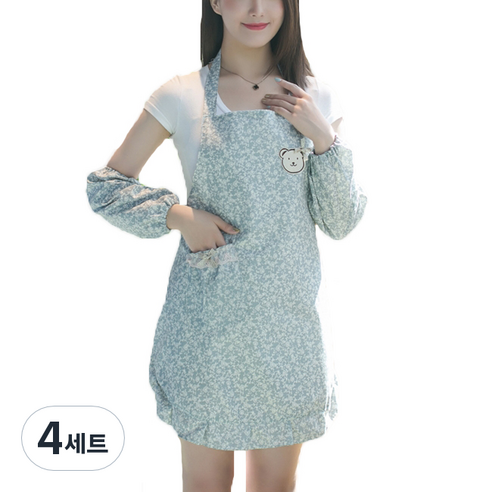 에이홉 간편한 장식 앞치마 + 팔토시, 그레이, 4세트