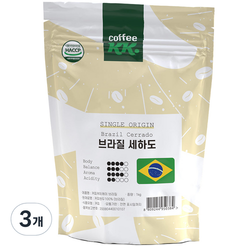 모카씨엔티 브라질 세하도 원두, 홀빈, 1kg, 3개