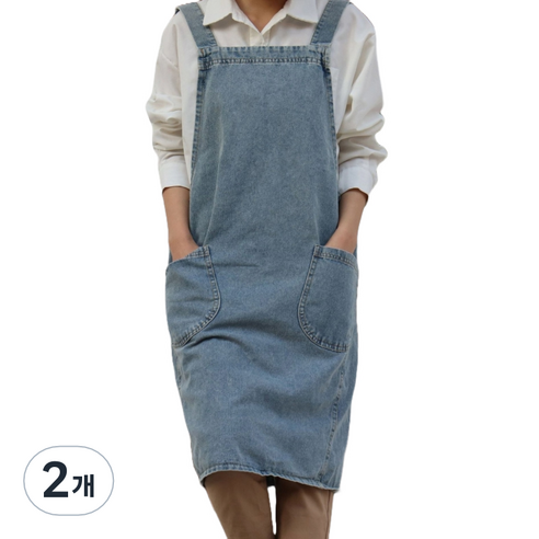 더블톤 카페 패션 롱 데님 앞치마, 연청, 2개