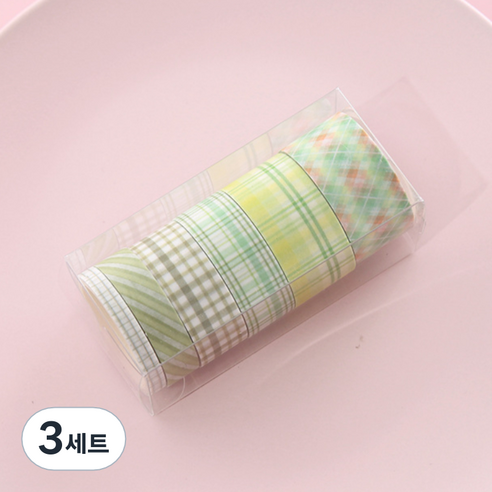해피제이 다꾸 벽꾸미기 파스텔 체크 마스킹테이프 6종 세트, 3세트, 5 그린