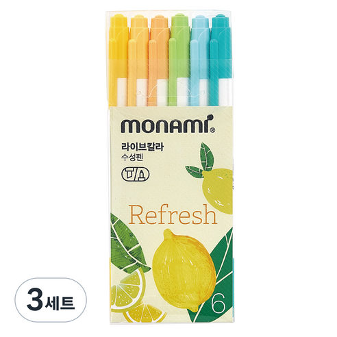 모나미 라이브칼라 6색 세트, Refresh, 3세트