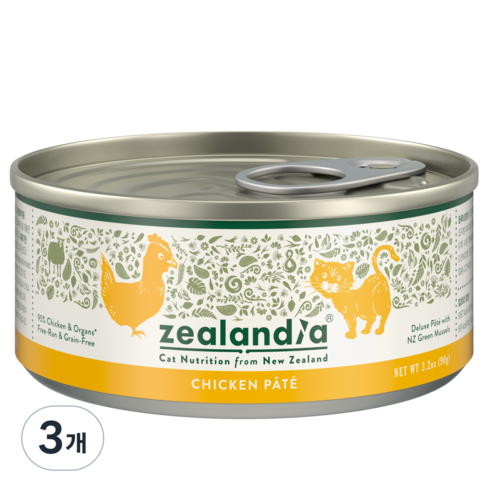 질란디아 고양이 전연령 파테 타입 그레인프리 주식캔, 3개, 90g, 닭