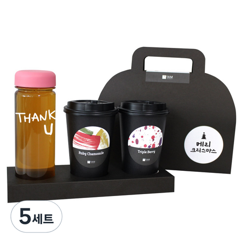1AM 쥬뗌므 블랜딩 프리미엄 차세트 분홍뚜껑, 보틀 + 스티커 THANK U + 루비 캐모마일 3p + 트리플 베리 3p + 패키지 블랙 메리크리스마스, 5세트