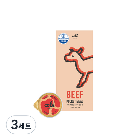 꼬뜨 강아지 전연령용 포켓밀 소고기 눈건강 습식사료 6p, 소, 300g, 3개