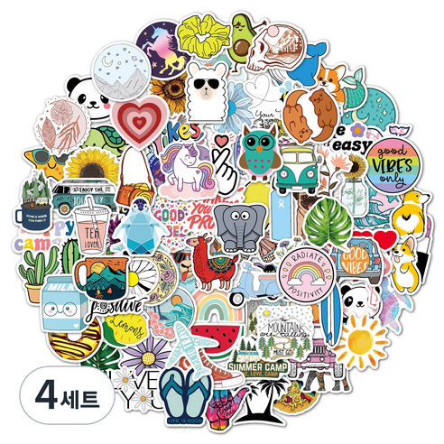 리빙홈디테일 캐리어 노트북 여행 방수 스티커 100p 세트, 타입B, 4세트