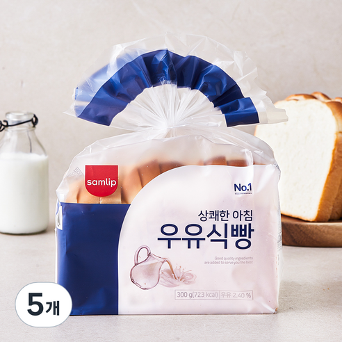 삼립 상쾌한 아침 우유식빵, 300g, 5개