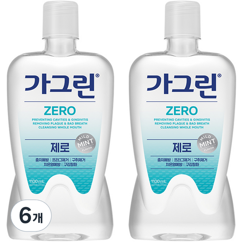 가그린 제로 구강청결제, 1100ml, 6개