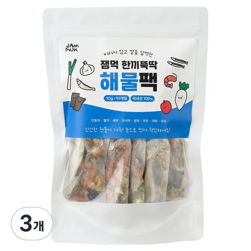 잼먹 이유식 해물팩 아기 육수팩 10p, 잼먹 채수팩 해물, 100g, 3개