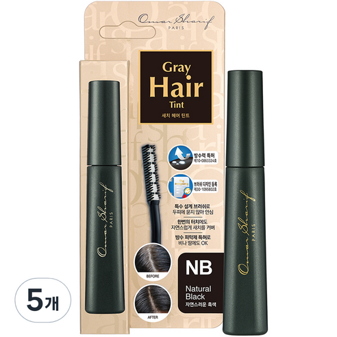 동성제약 오마샤리프 헤어 틴트 마스카라 15ml, 자연스러운 흑색, 5개
