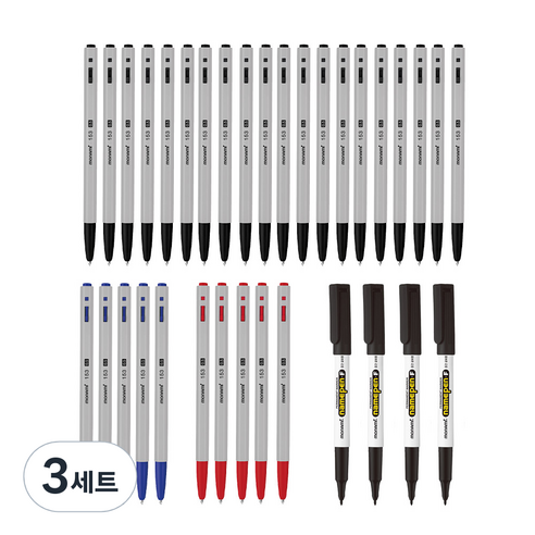 모나미 BP 153 볼펜 0.5mm 흑 20p + 청 5p + 적 5p + 네임펜 F 흑 4p 세트, 혼합색상, 3세트