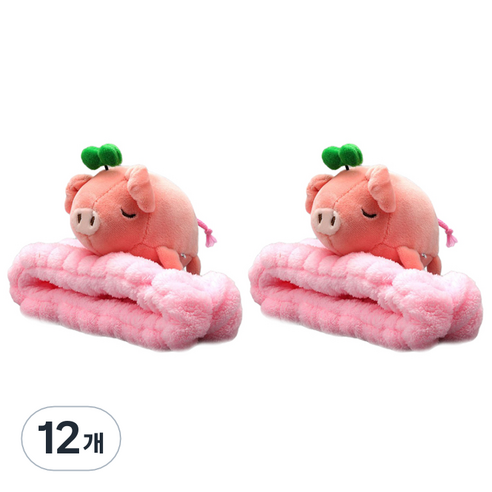 스위스녹스 동물 캐릭터 세안용 헤어밴드, 12개, 핑크피그