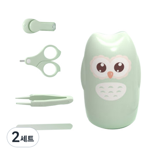 감동픽 손톱깎이 세트 부엉이, 그린, 2개