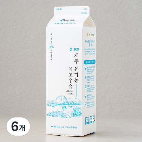 로하스파파 유기가공식품 인증 유기농 FULL100 제주 목초 우유, 900ml, 6개
