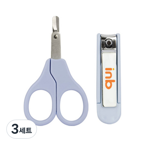아이앤비 유아용 손톱가위 + 손톱깎이 세트, 하늘색, 3세트