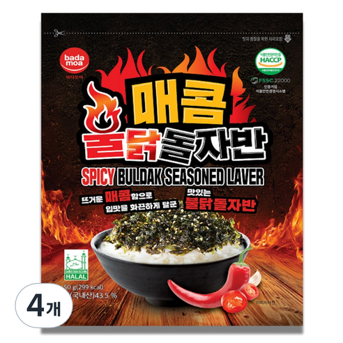 바다모아 김자반 매콤 불닭 돌자반, 4개, 50g