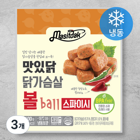 맛있닭 닭가슴살 볼 스파이시 (냉동), 100g, 3개
