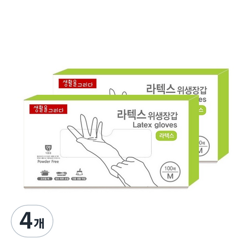 생활을그리다 라텍스장갑 M, 중(M), 4개