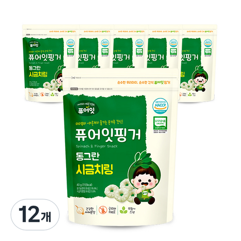 퓨어잇 핑거 동그란 야채링 40g, 시금치, 12개