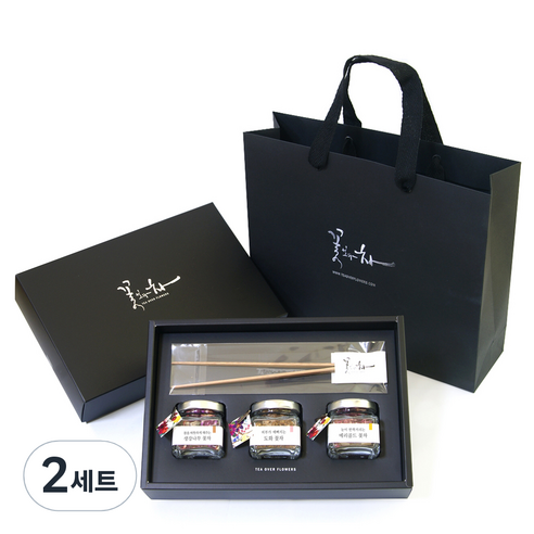 꽃보다차 아담한 꽃차 3종 선물세트, 생강나무 3g + 도화 1.5g + 메리골드 4g + 차집게 + 쇼핑백, 2세트