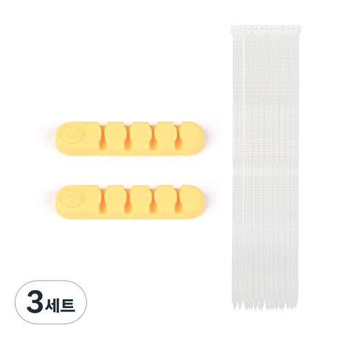 브리스크스타일 컴퓨터 멀티탭 케이블픽스 2p + 케이블타이 대형 90p 세트 옐로우, 3세트
