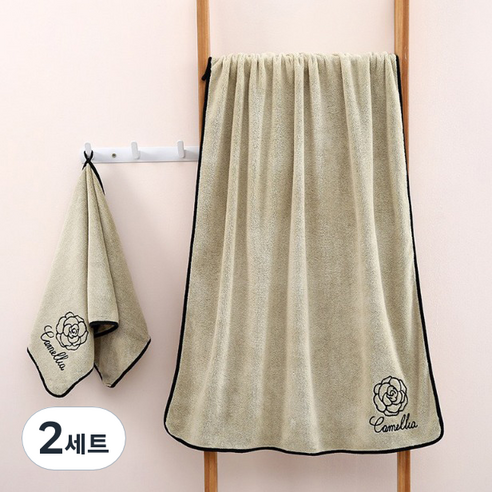원이네 장미꽃 다색 세수타월 80g 극세사 + 바스타월 300g 극세사 세트, 그린, 2세트