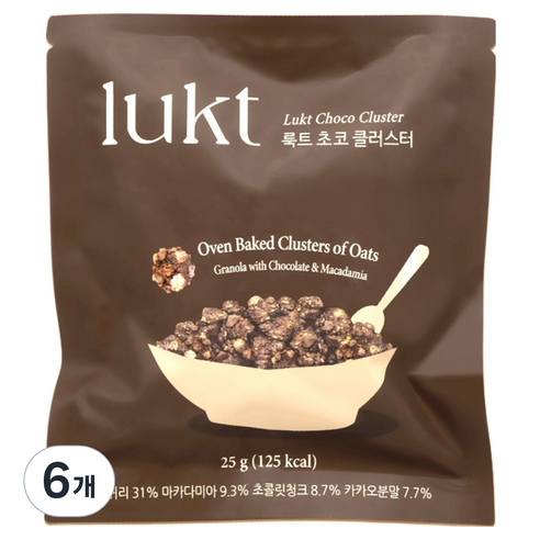 LUKT 초코 클러스터 그래놀라, 25g, 6개