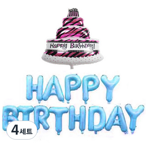 이모쿠비 생일파티풍선 케이크 가랜드세트, 스카이, 4세트
