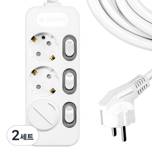 써지오 스위치 개별 멀티탭 3구 + 안전커버 DH-2039-RT, 2m, 혼합색상, 2세트