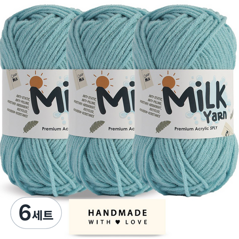 니뜨 밀크얀 뜨개실 50g x 3p + 코튼라벨 세트, 67인디스카이, 6세트