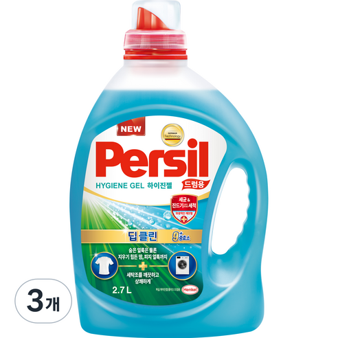 퍼실 하이진젤 플러스 드럼용 액상세제 본품 상쾌한향, 3개, 2.7L