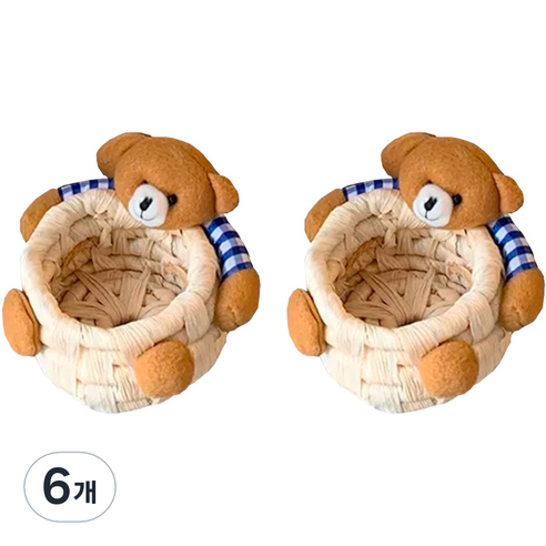 브리스크스타일 곰돌이 라탄 책상 정리 바구니 대형, 브라운, 6개