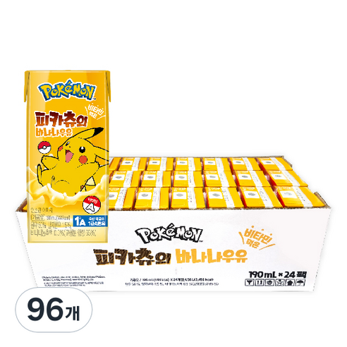 포켓몬 피카츄의 바나나 우유, 190ml, 96개