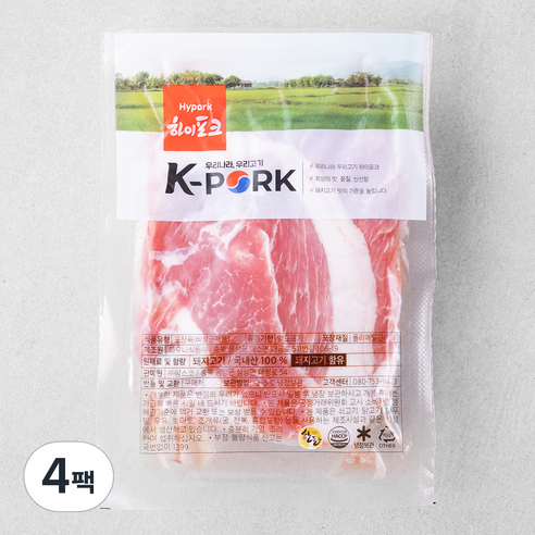 팜스코 하이포크 뒷다리 불고기용 (냉장), 600g, 4팩