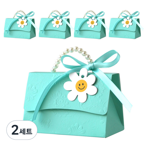 진주 손잡이 선물 박스 5p + 데이지택 5p + 리본 5p 세트, 민트(박스, 리본), 2세트