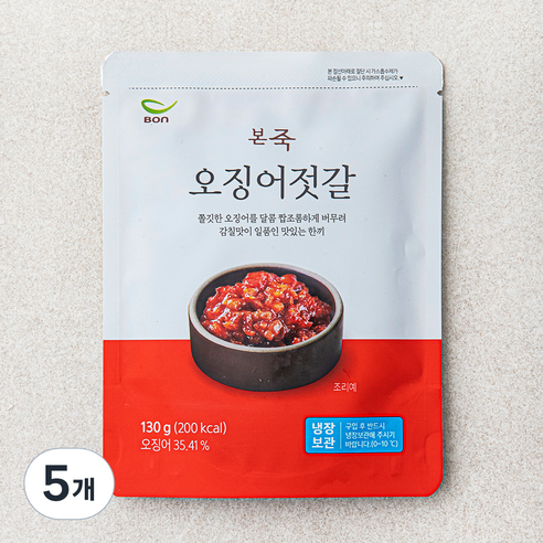 본죽 오징어젓갈, 130g, 5개