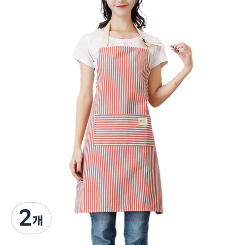 아메리칸로드 파스텔 스트라이프 원피스형 앞치마 RK2330, 2개, 레드