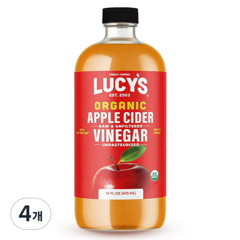 Lucy''s 유기농 사과식초, 4개, 473ml