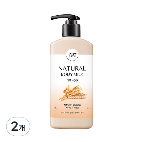 해피바스 정말 순한 바디밀크 베이비 파우더향, 400g, 2개